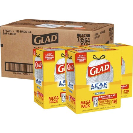 Glad 13 gal Trash Bags, 9 mil (229 Micron), White CLO78564CT